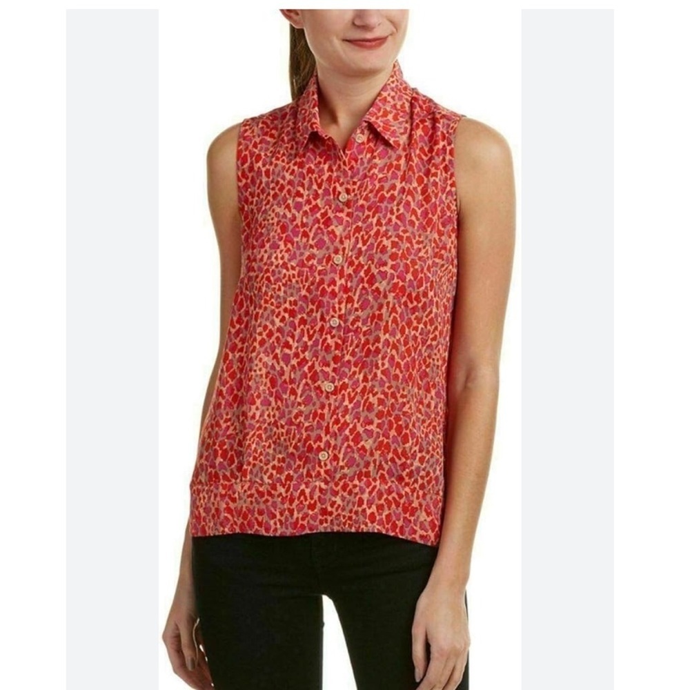 Cabi #3270 Heartbreaker Sleeveless Collared Abstract Animal Print Button Down